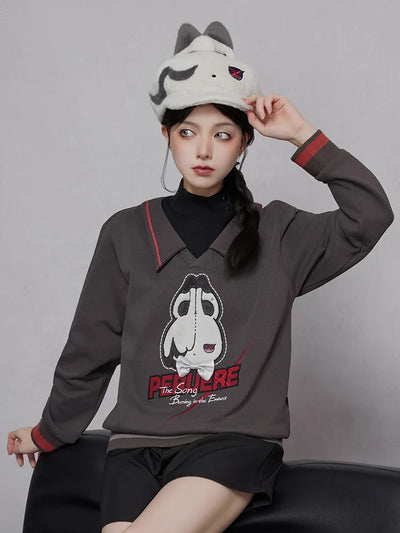 Genshin Impact Arlecchino sweatshirt layered collar and red accent design