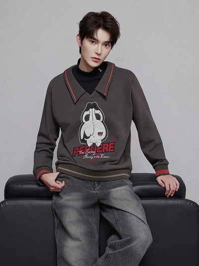 Arlecchino themed charcoal sweatshirt with striped cuffs and hem