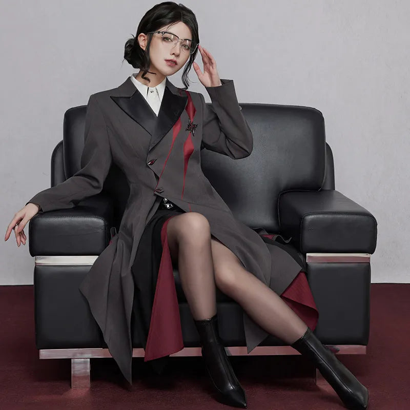 Genshin Impact Arlecchino themed long coat coordinated fashion look