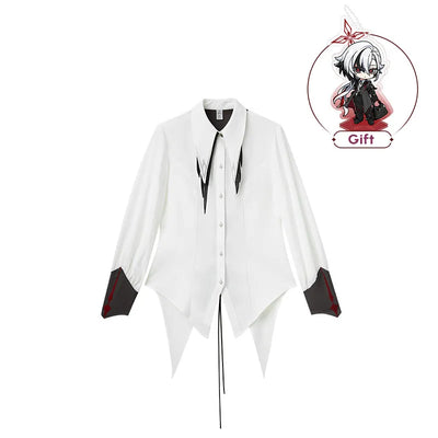 Genshin Impact Arlecchino themed lace-up waist shirt on white background