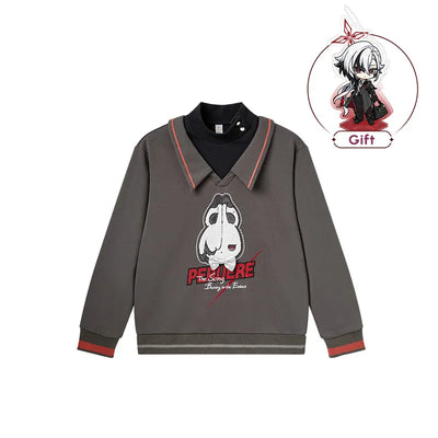 Genshin Impact Arlecchino themed layered sweatshirt on white background