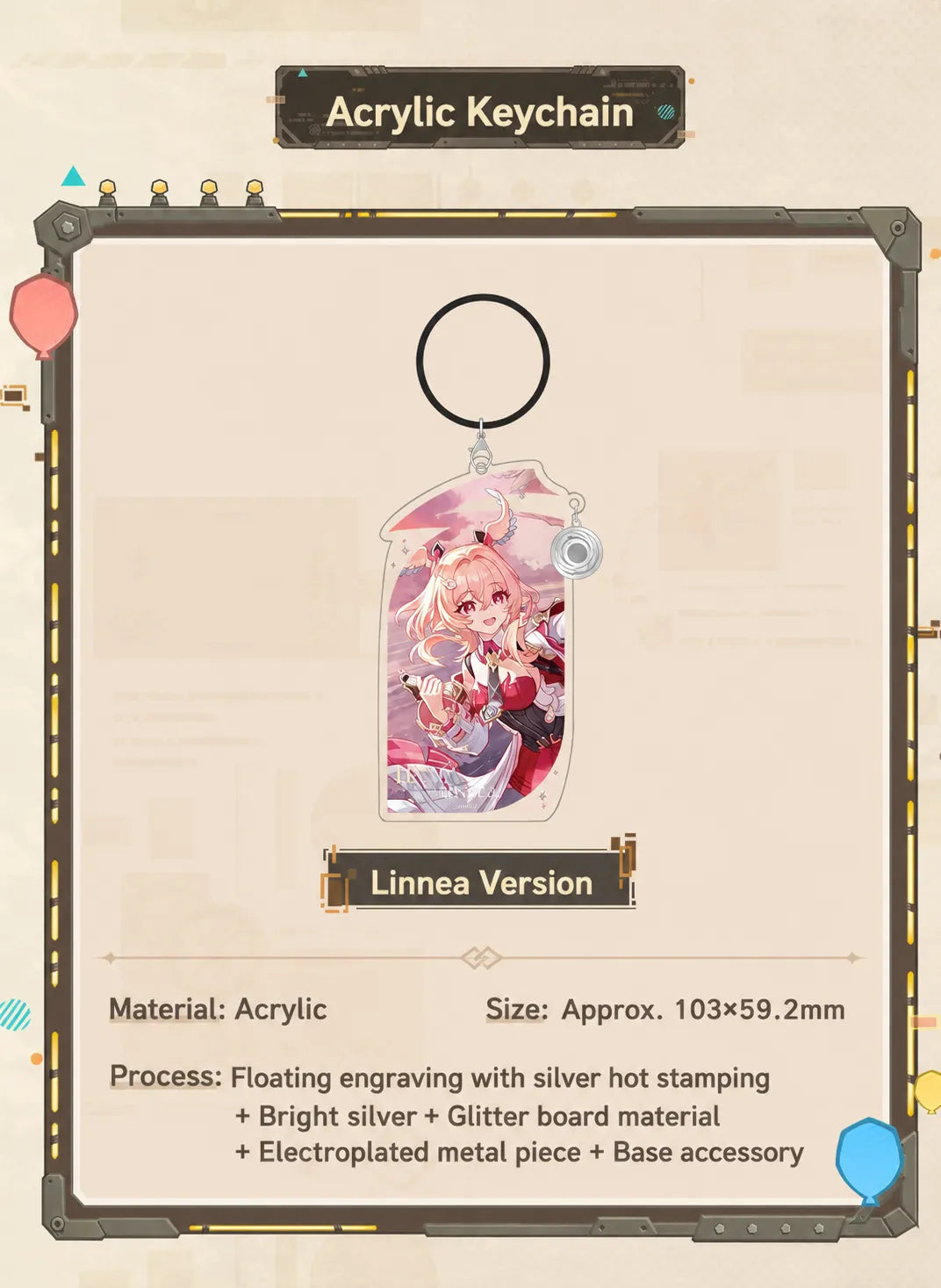 Linnea acrylic keychain design and details from the Genshin Impact Augured Homecoming Series
