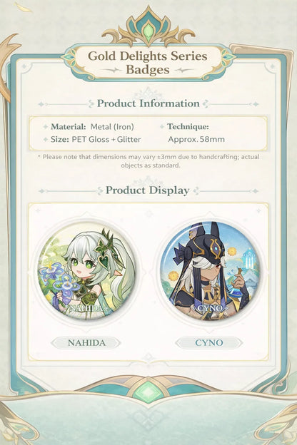 Genshin Impact badge PET print glitter detail