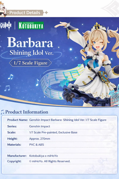 Genshin Impact Barbara Shining Idol Ver. 1/7 scale figure product information specifications and materials