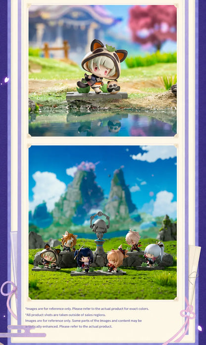 Genshin Impact Battlefield Heroes Inazuma blind box figure group real shot display with scenic background