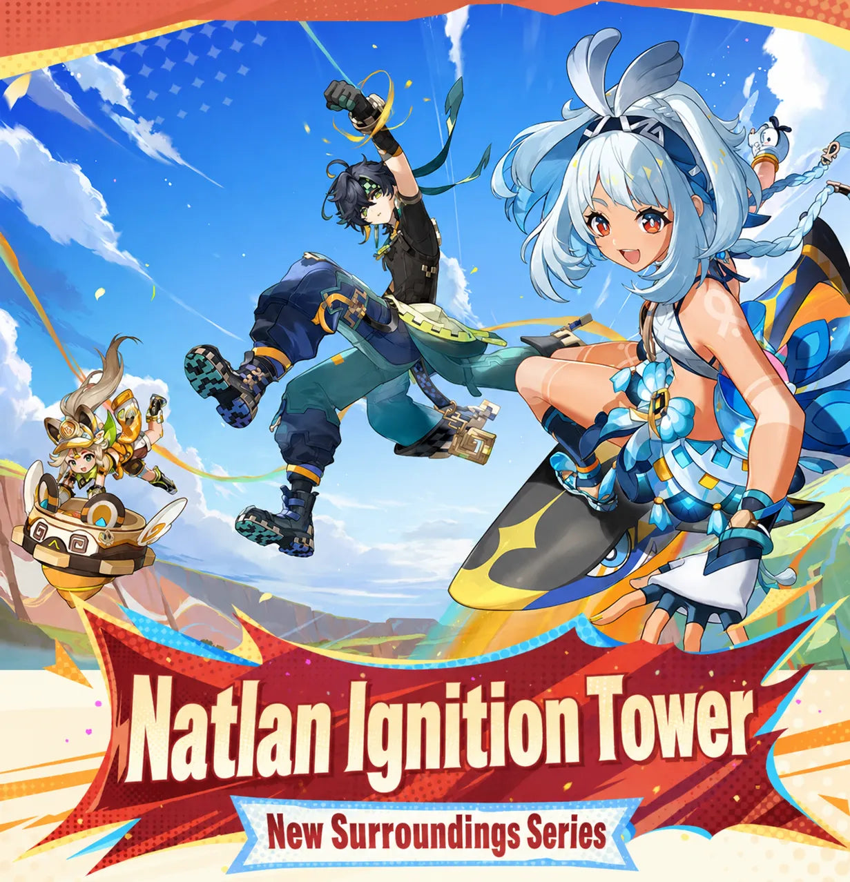Genshin Impact Blaze to Natlan Series character badge detail showcase with vibrant Natlan artwork