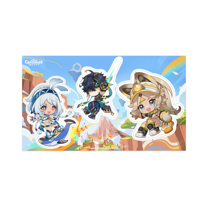 Genshin Impact Blaze to Natlan Series chibi fridge sticker detail featuring colorful character artwork