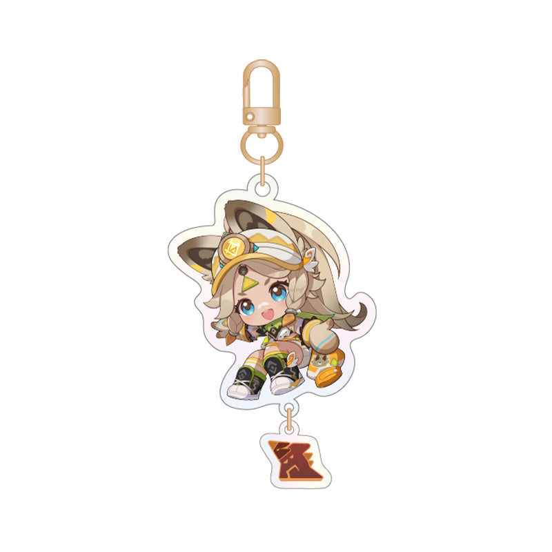 Genshin Impact Blaze to Natlan Series chibi Kachina acrylic keychain with playful Natlan themed illustration