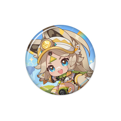 Genshin Impact Blaze to Natlan Series chibi Kachina character badge with vibrant adventure themed illustration