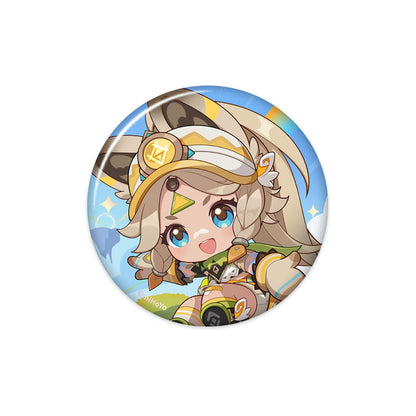 Genshin Impact Blaze to Natlan Series chibi Kachina character badge with vibrant adventure themed illustration