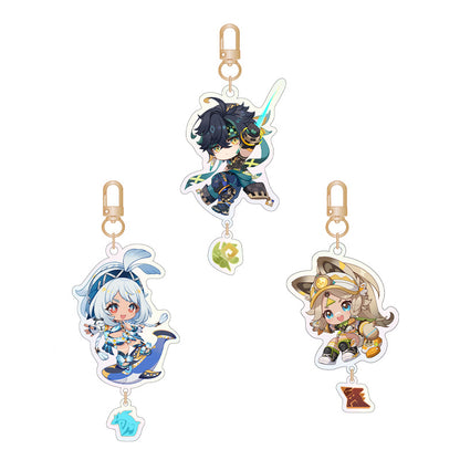 Genshin Blaze to Natlan Series chibi acrylic keychain collection featuring colorful character designs