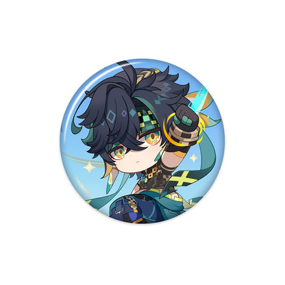 Genshin Impact Blaze to Natlan Series chibi Kinich character badge with playful Natlan themed artwork