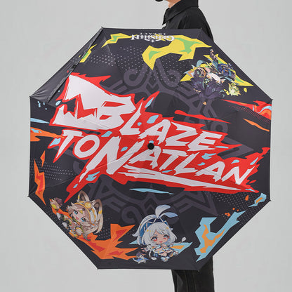Genshin Impact Blaze to Natlan Series folding umbrella featuring Mualani Kachina and Kinich themed artwork