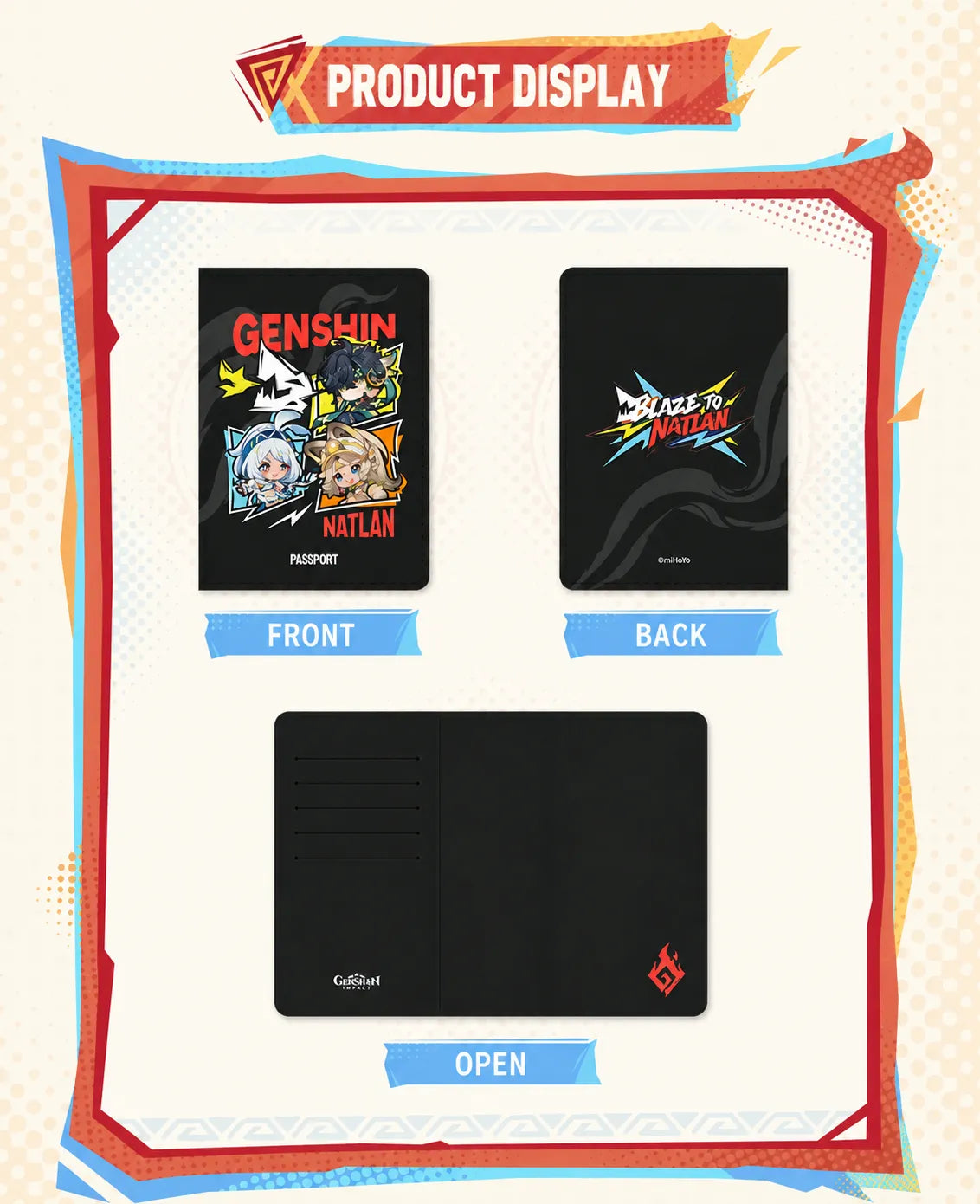 Genshin Impact Blaze to Natlan Series passport holder inner storage and open layout detail showcase