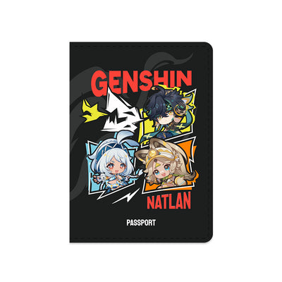 Genshin Impact Blaze to Natlan Series passport holder featuring Mualani Kachina and Kinich themed artwork