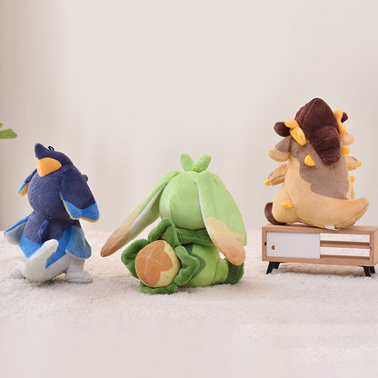Genshin Impact Blaze to Natlan Series plush charm collection with colorful Natlan saurian themed designs