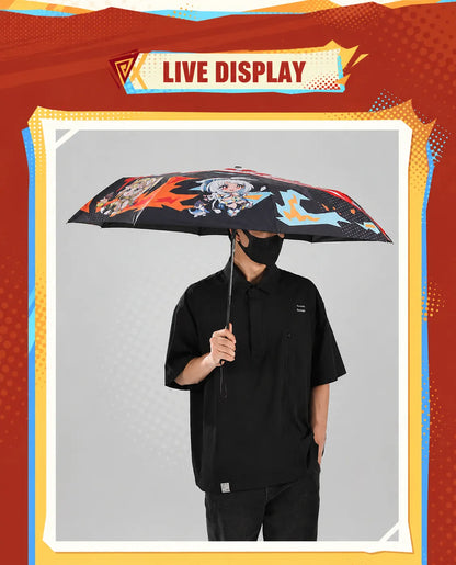 Genshin Impact Blaze to Natlan Series umbrella canopy artwork detail featuring Mualani Kachina and Kinich