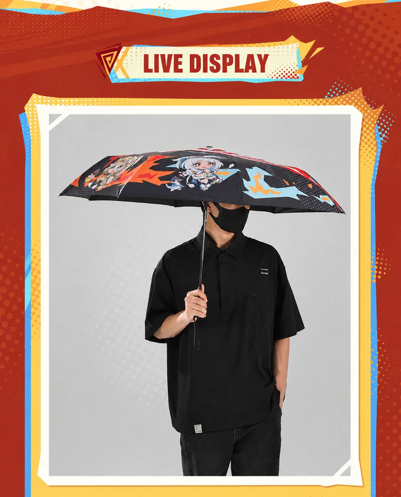 Genshin Impact Blaze to Natlan Series umbrella canopy artwork detail featuring Mualani Kachina and Kinich