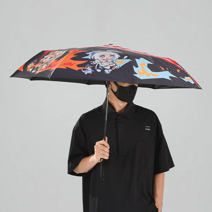 Genshin Impact Blaze to Natlan Series umbrella open canopy showcase with colorful Natlan themed graphics
