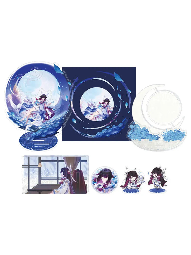 Genshin Impact Blessing of the Welkin Moon Series Columbina merch collection featuring badges, standees and display collectibles