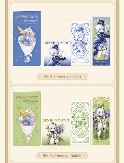 Genshin Impact bouquet envelope and commemorative ticket set with elegant anniversary themed design