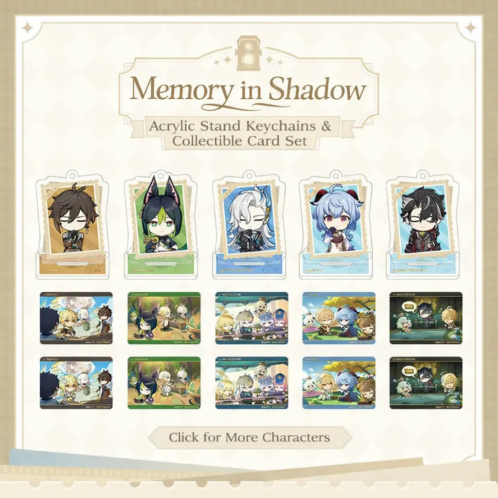 Genshin Impact acrylic standee and collectible card set character lineup from Captured Moments series