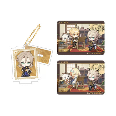 Genshin Impact Albedo acrylic standee and collectible card set from Captured Moments series