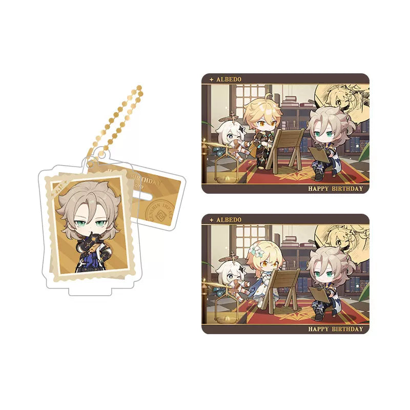 Genshin Impact Albedo acrylic standee and collectible card set from Captured Moments series