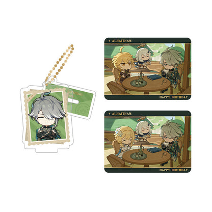 Genshin Impact Alhaitham acrylic standee and collectible card set from Captured Moments series