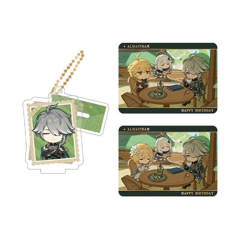 Genshin Impact Alhaitham acrylic standee and collectible card set from Captured Moments series