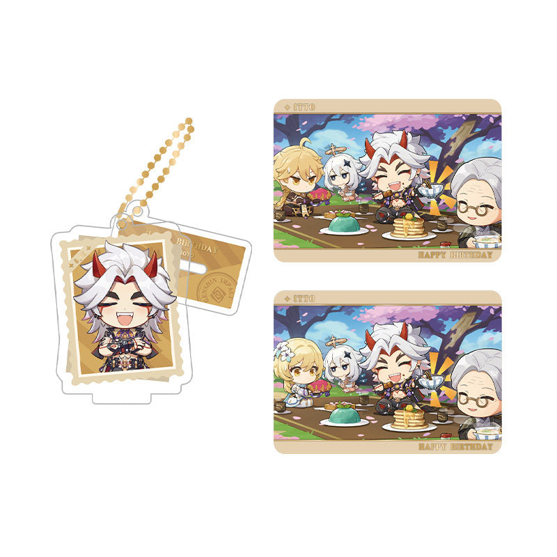 Genshin Impact Arataki Itto acrylic standee and collectible card set from Captured Moments series