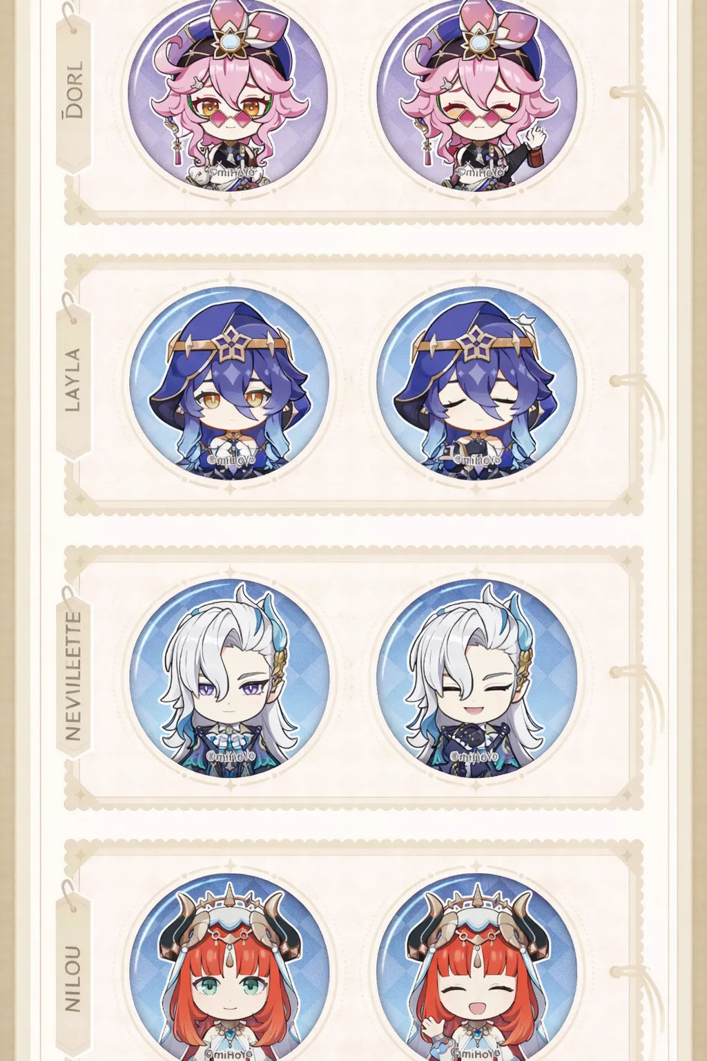 Character badge collection display layout