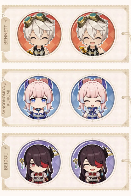 Captured Moments badge chibi design close-up details