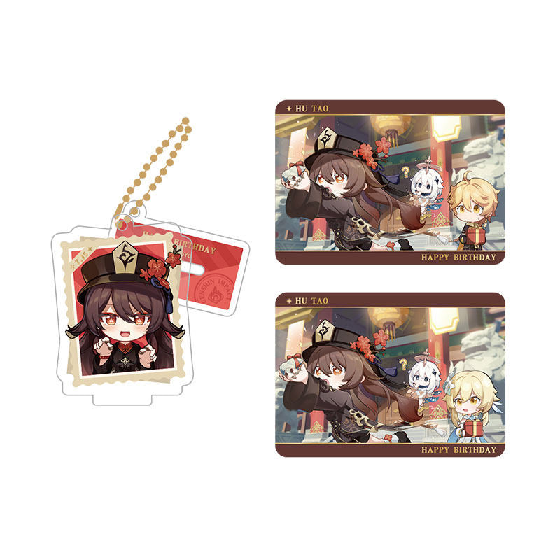 Genshin Impact Hu Tao acrylic standee and collectible card set from Captured Moments series