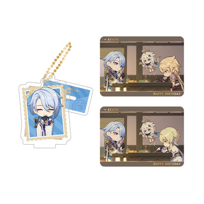Genshin Impact Kamisato Ayato acrylic standee and collectible card set from Captured Moments series
