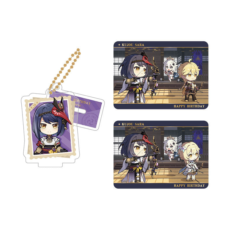 Genshin Impact Kujou Sara acrylic standee and collectible card set from Captured Moments series