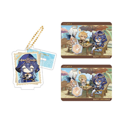 Genshin Impact Layla acrylic standee and collectible card set from Captured Moments series