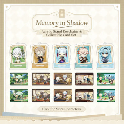 Genshin Impact Captured Moments standee and card set collection featuring multiple characters