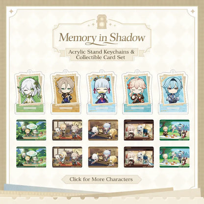 Genshin Impact Captured Moments standee and card set collection featuring multiple characters
