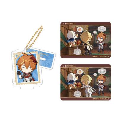 Genshin Impact Tartaglia acrylic standee and collectible card set from Captured Moments series