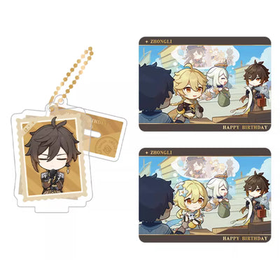 Genshin Impact Zhongli acrylic standee and collectible card set from Captured Moments series