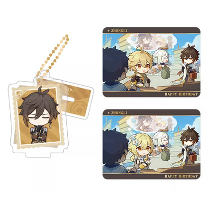Genshin Impact Zhongli acrylic standee and collectible card set from Captured Moments series