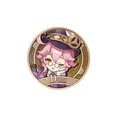 Genshin Carnival Reunion Series Dori character badge with embossed foil finish