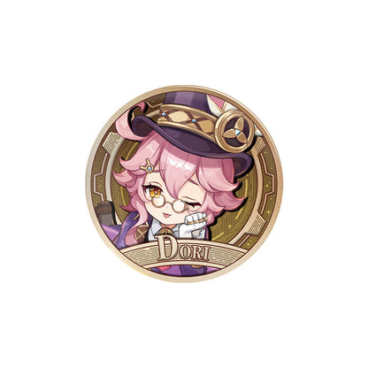 Genshin Carnival Reunion Series Dori character badge with embossed foil finish