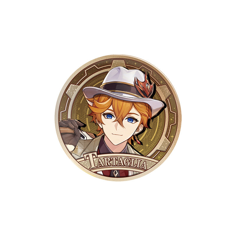 Genshin Carnival Reunion Series Tartaglia character badge with embossed foil finish