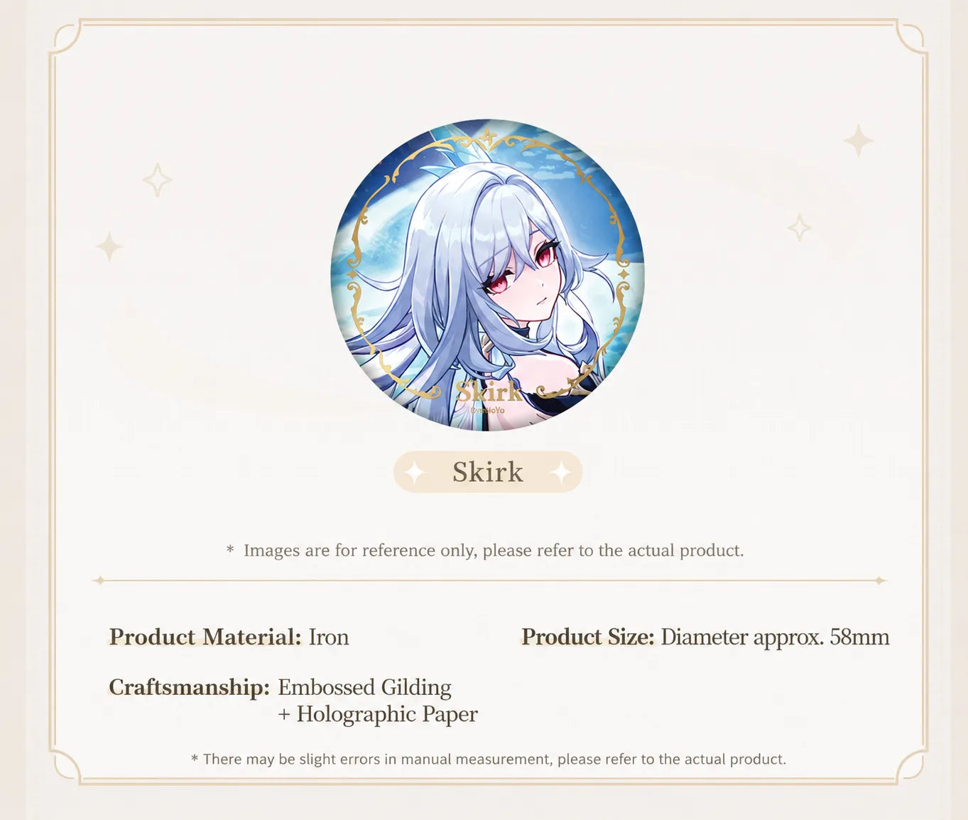 Genshin Impact Aether Lumine and Dainsleif character badge set with holographic themed artwork