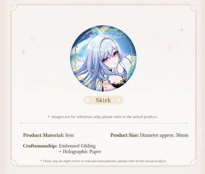 Genshin Impact Aether Lumine and Dainsleif character badge set with holographic themed artwork