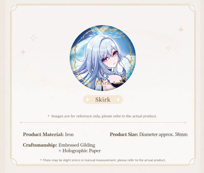 Genshin Impact Aether Lumine and Dainsleif character badge set with holographic themed artwork