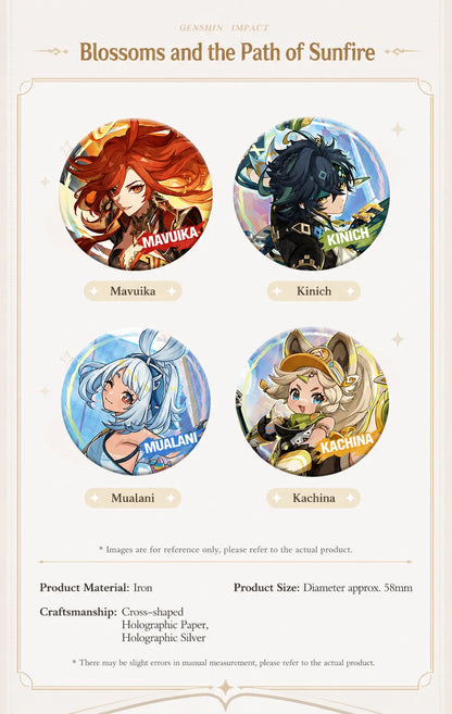 Genshin Impact Chasca and Citlali character badge set with holographic themed artwork