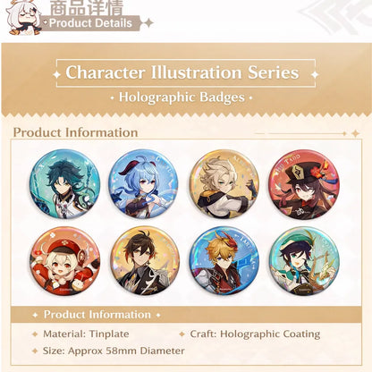 Genshin Impact Serie Ilustración de Personajes Insignia Holográfica